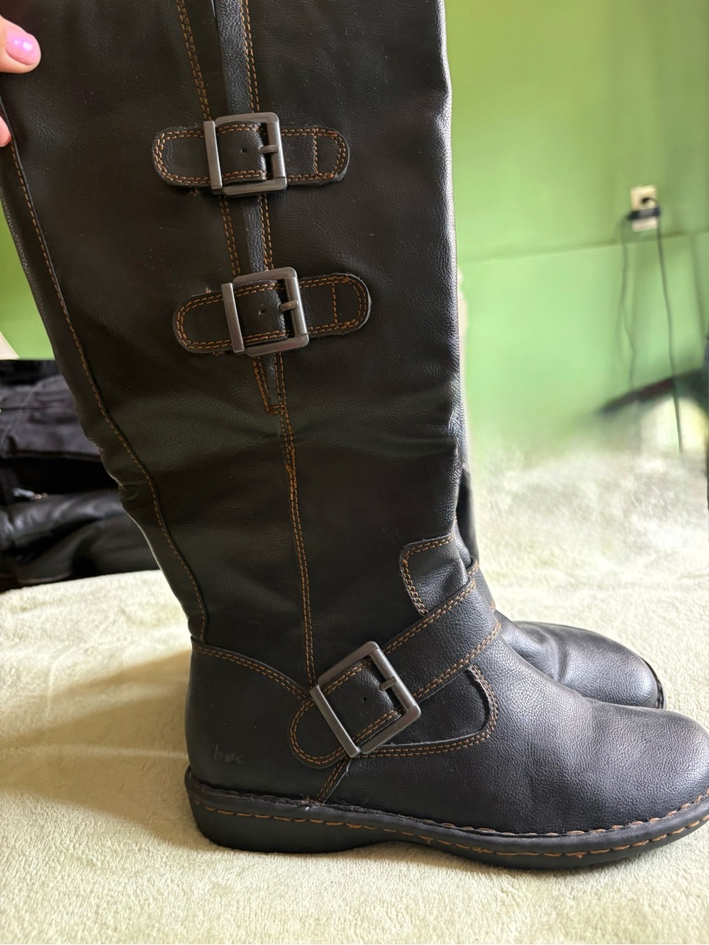 boc Black/Brown Leather Buckle Knee-High Boots